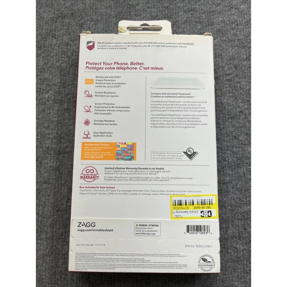 InvisibleShield GlassFusion+ Screen Protector with D3O‎ Coating for Samsung...